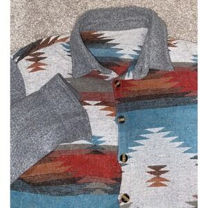 Shein Southwestern Aztec Geometric Shacket Cowboy‎ Mens Size Medium Jacket Wool